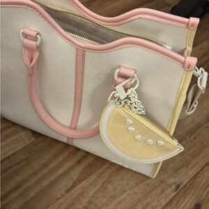 Betsey Johnson Cream and Pink Crossbody with Lemon Charm